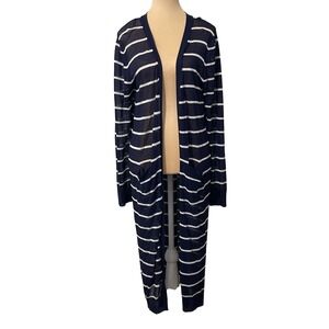 Tribe‎ Striped Longline Duster Cardigan Large Navy White Coastal Nautical Preppy